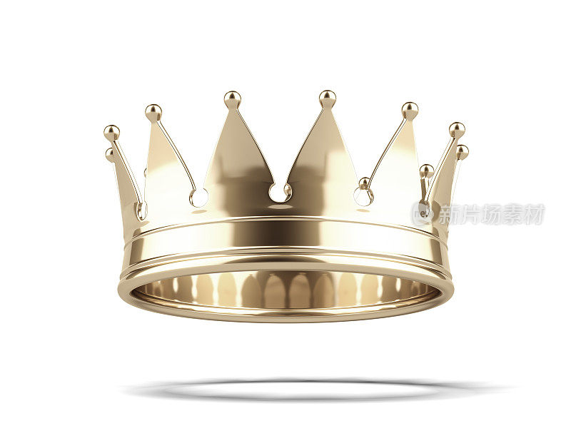 闪亮的金色皇冠在白色背景下