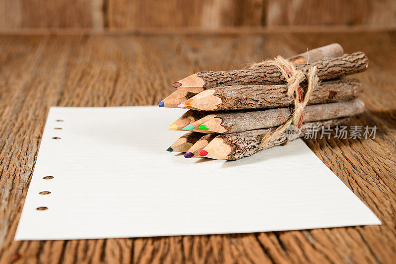 用树枝和纸做成的彩色铅笔