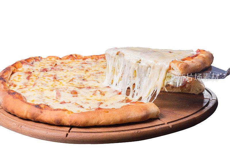 美味的马苏里拉披萨片在白色的背景