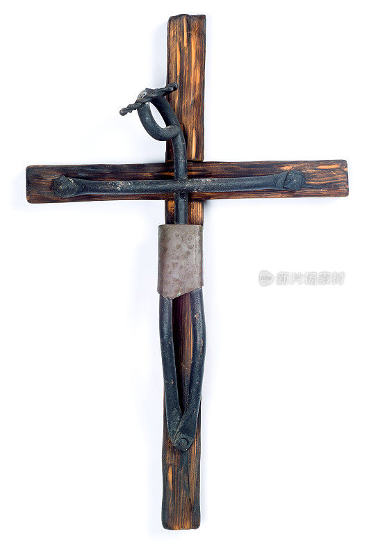 木制十字架上的白色背景