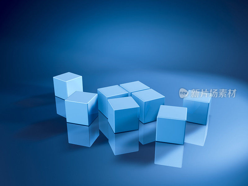 八个无序的蓝色方块
