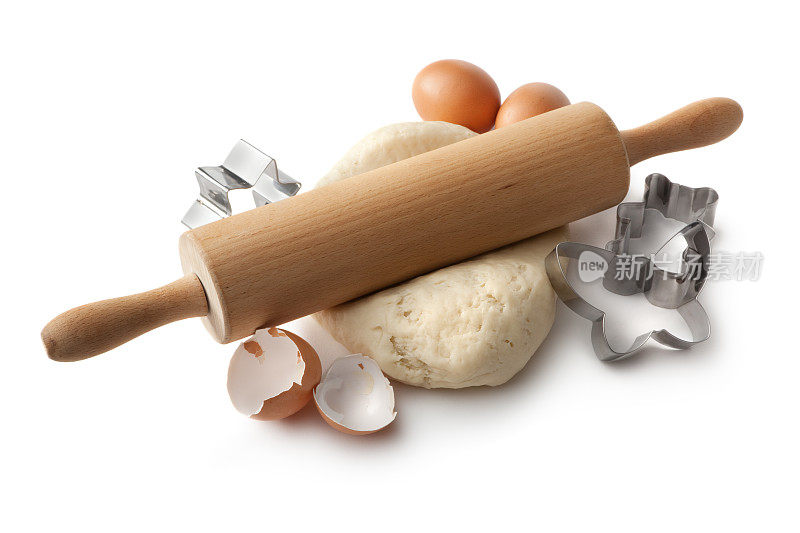 烘焙材料:生面团、鸡蛋、擀面杖