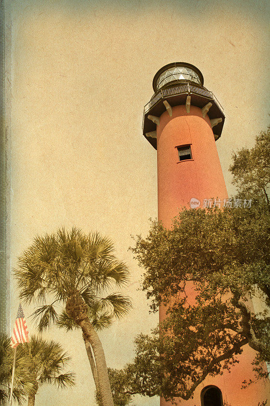佛罗里达灯塔上的老式纸张效果