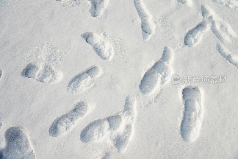 雪地上的一组脚印