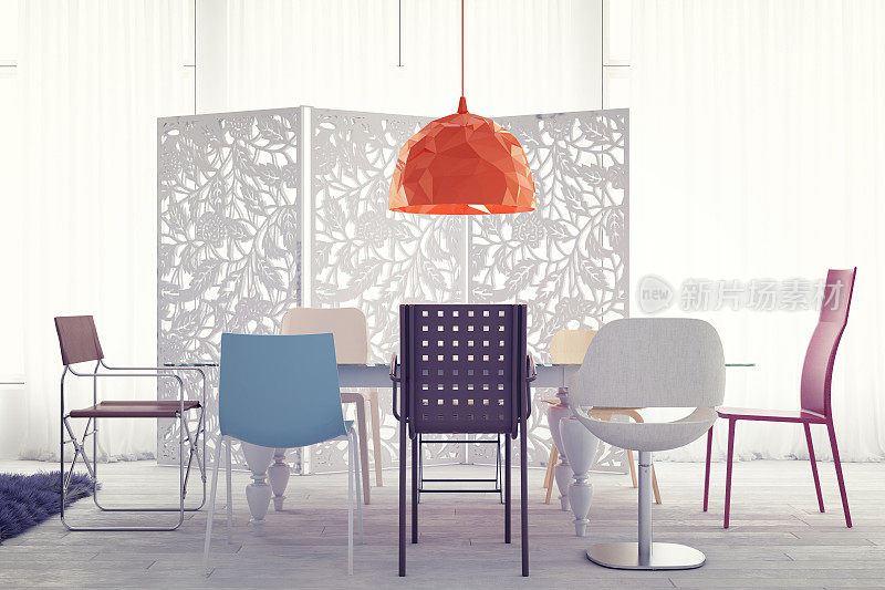 现代室内设计与彩色椅子