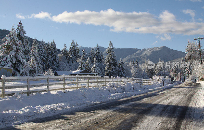 暴风雪后的乡村道路