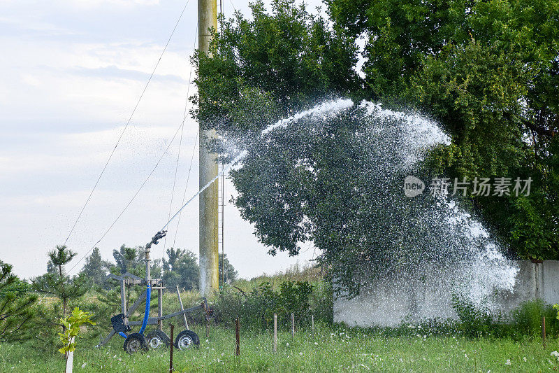 灌溉系统在花园里浇水。在公园里浇水。浇水。喷水灭火。