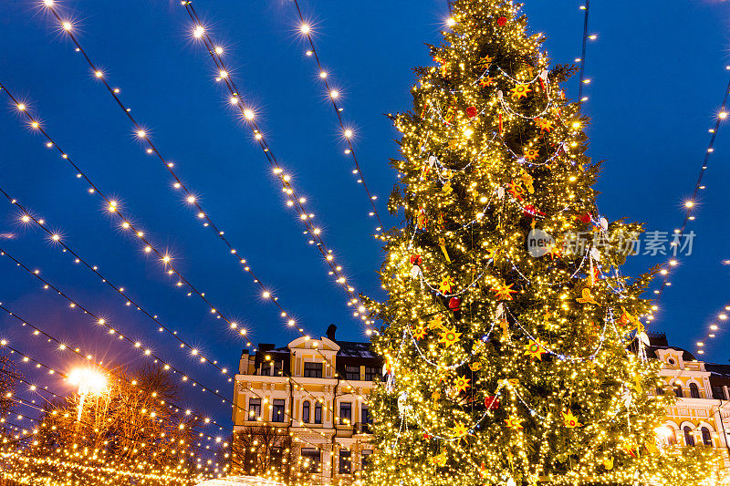 基辅一棵圣诞树上的彩灯