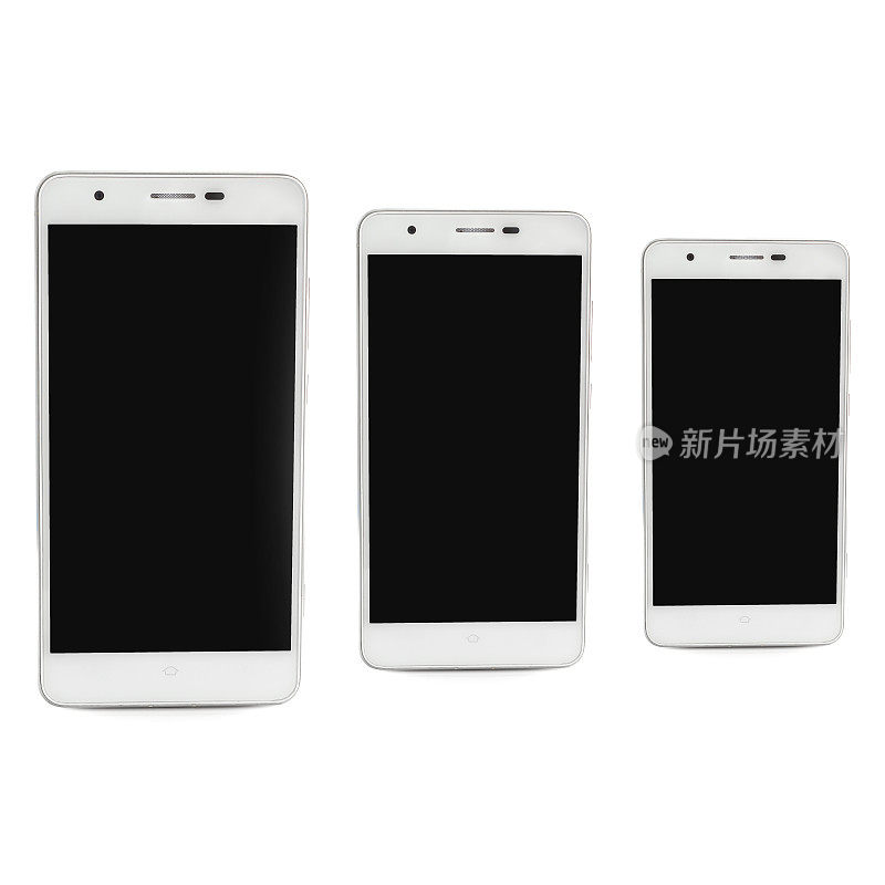 白色智能手机和空白屏幕上的白色背景