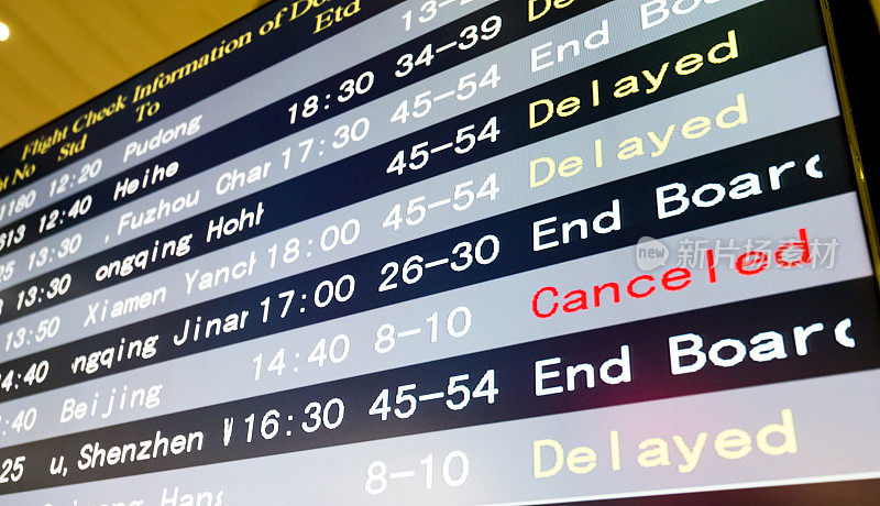 中国机场信息面板有延误信息