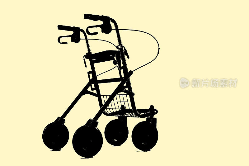 步行架，移动助行器，滚轮，黄色背景剪影
