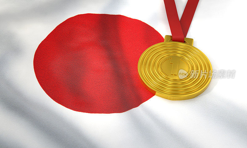 日本国旗和金牌