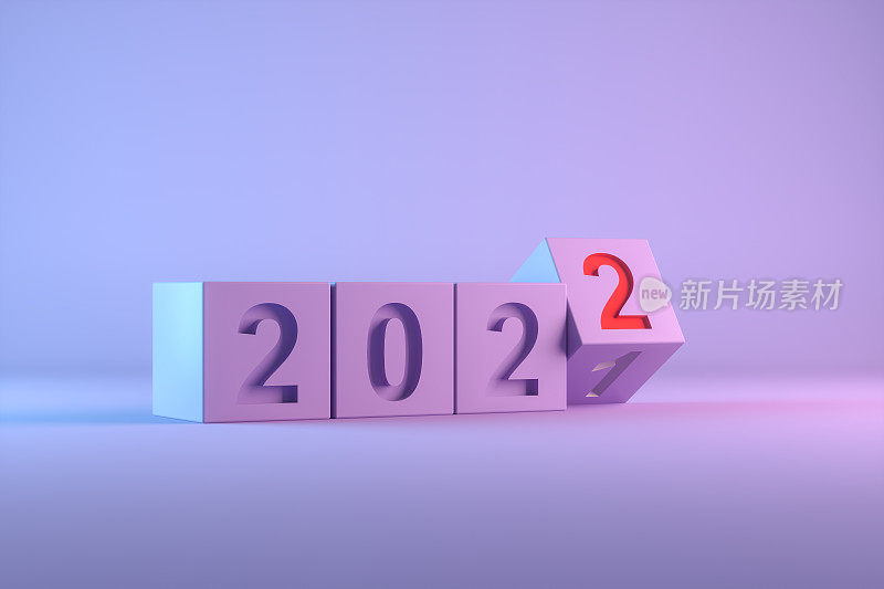 2022年新年，方块骰子形状，从2021年到2022年变化