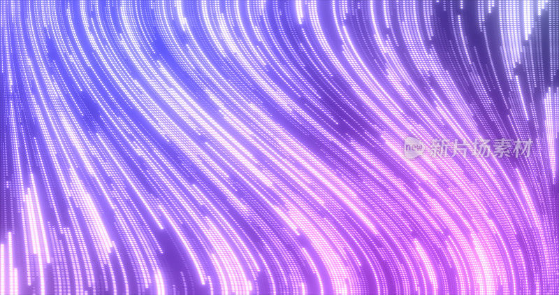 抽象的紫色多色发光飞行线条纹发光点和能量粒子抽象迪斯科背景