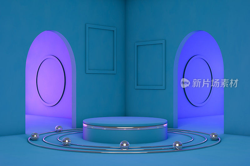 3D产品支架，底座，蓝色背景，霓虹灯