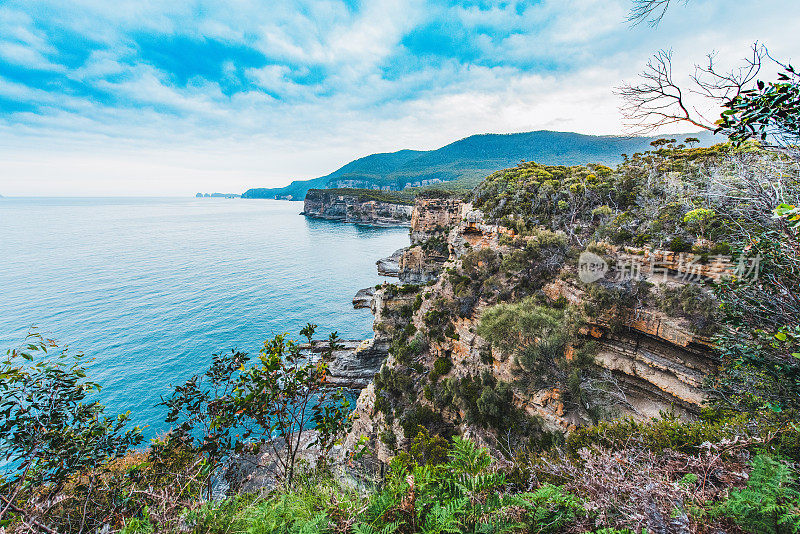 塔斯马尼亚鹰颈岛的岩石海岸线