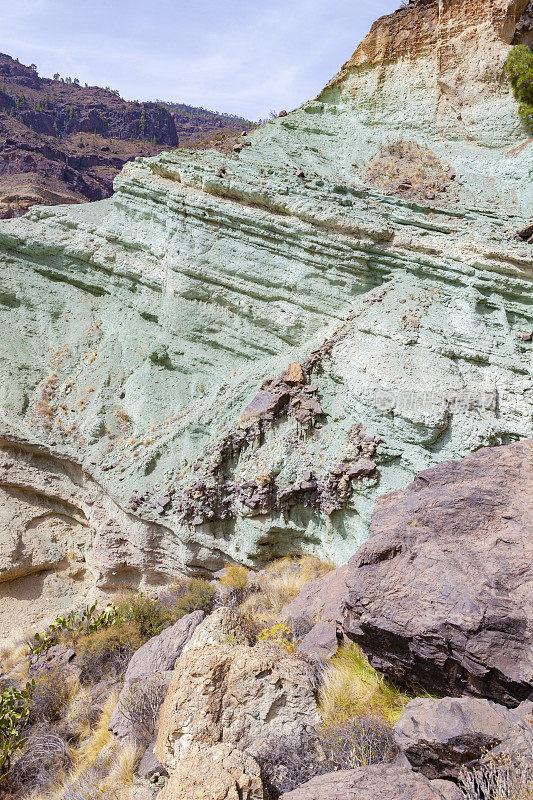 彩色岩层-熔凝灰岩中的热液蚀变。大金丝雀地标。