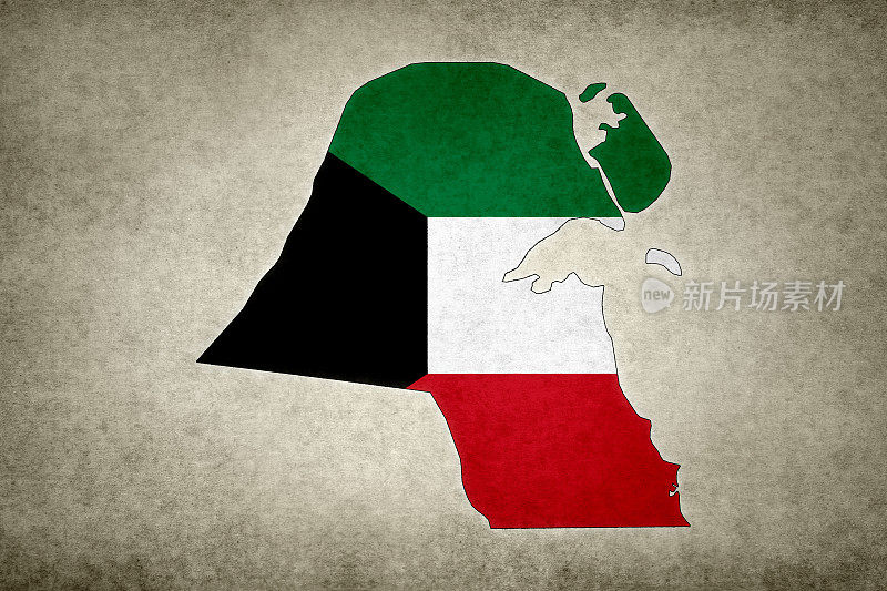 格朗吉的科威特地图，里面印着国旗