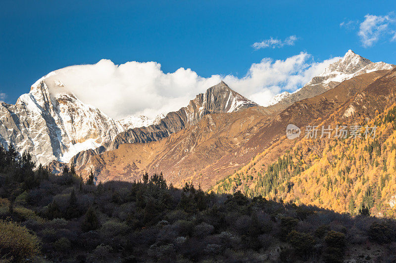 尼泊尔萨加玛塔国家公园深处充满活力的喜马拉雅山全景，