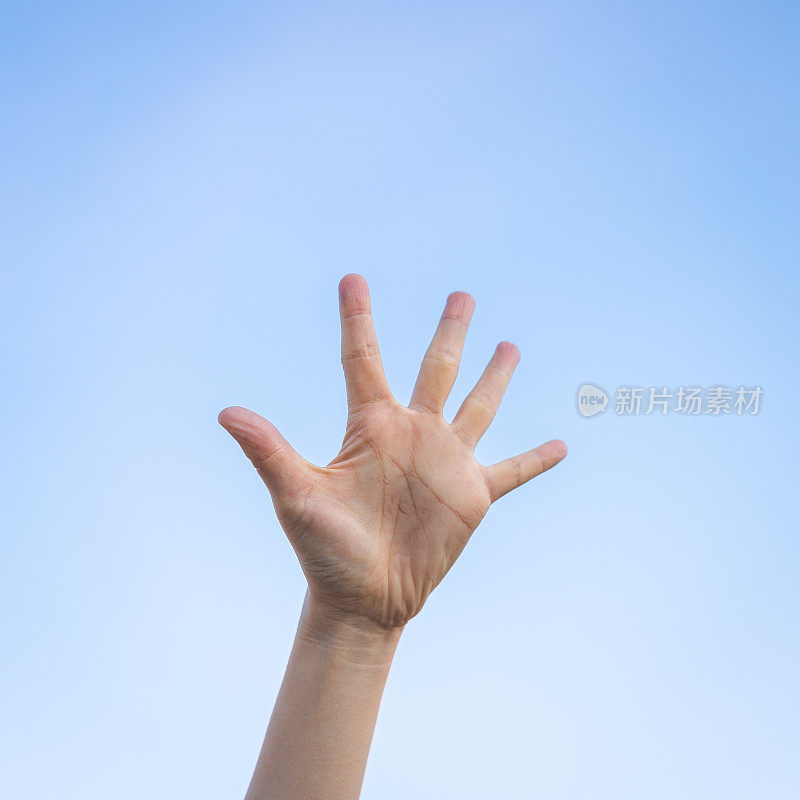 手掌上的天空背景