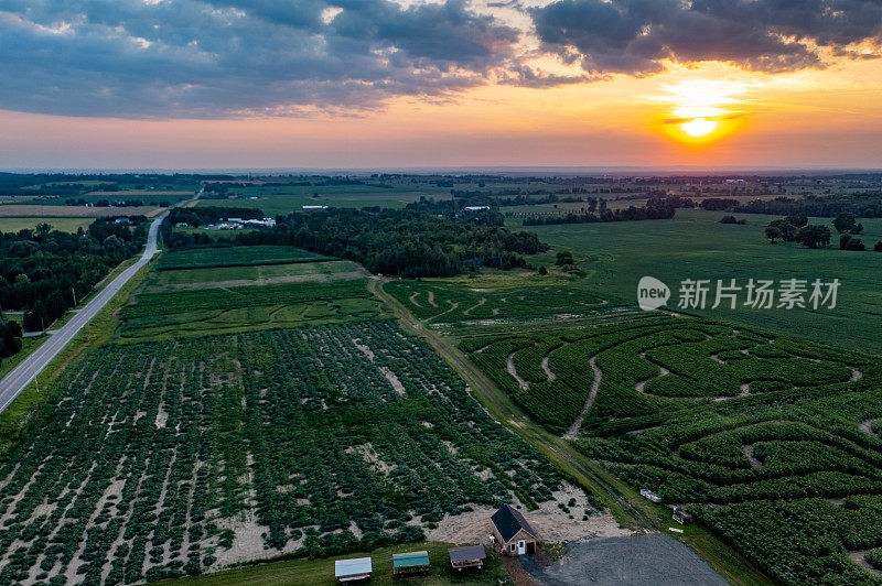 加拿大库克敦，夕阳下27号公路上的农场