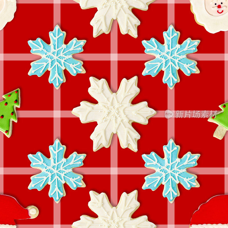 雪花和圣诞树:圣诞饼干重复图案背景壁纸