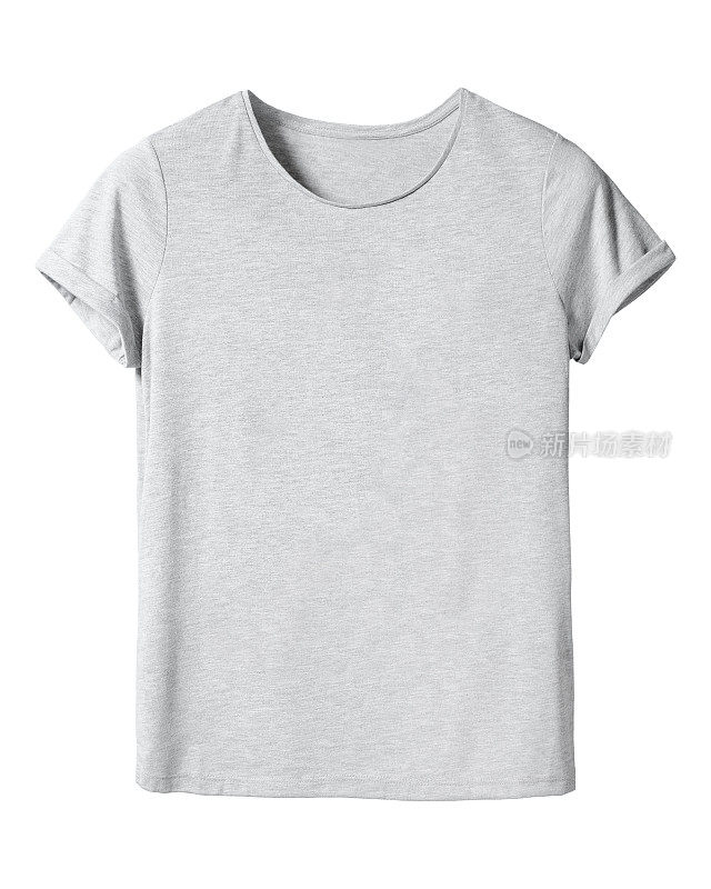 女人的灰色t恤与复制空间隔离在白色