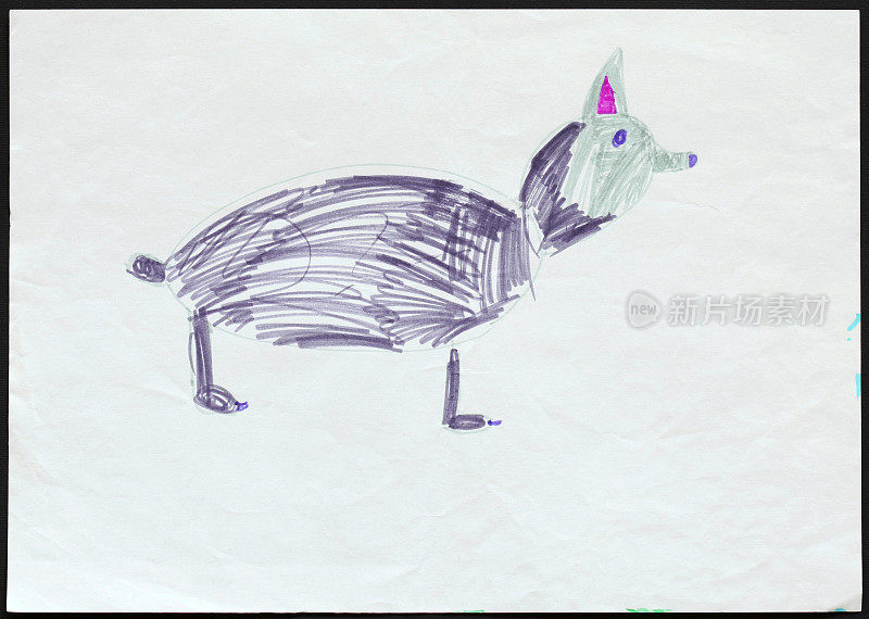 哈士奇狗或狼。孩子的画。