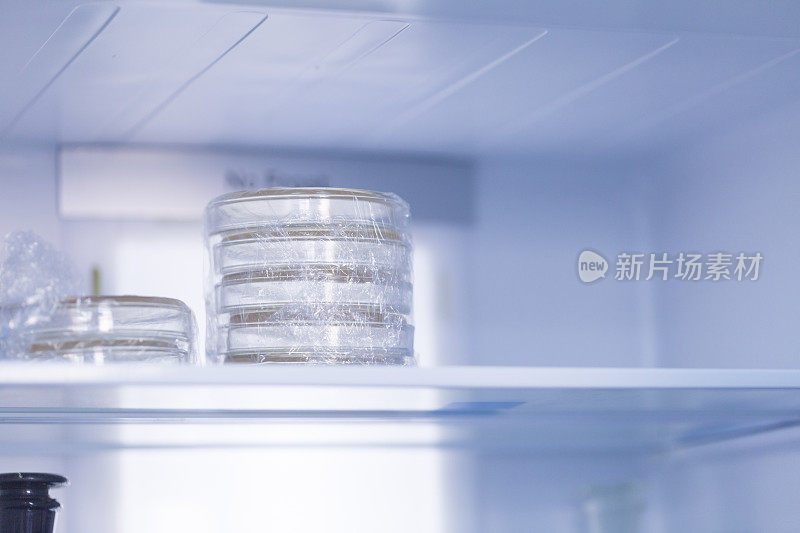 培养皿堆在冰箱里
