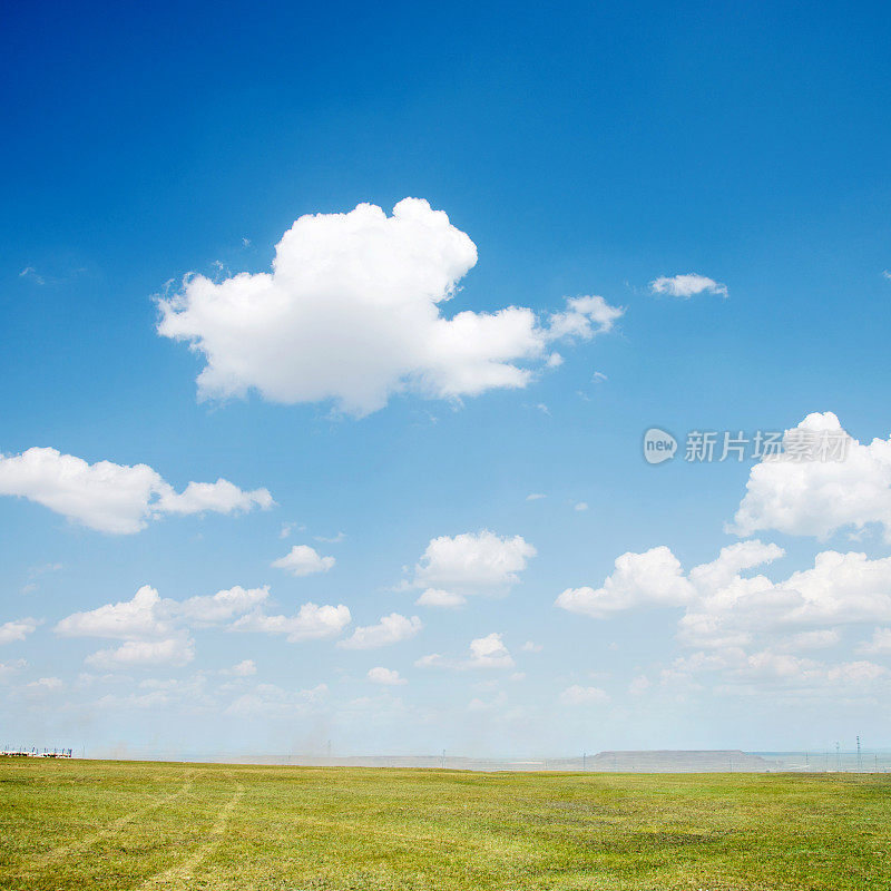 蓝色多云的天空和田野