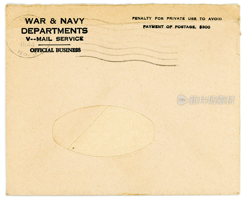 复古的二战美国V-Mail(胜利邮件)信封
