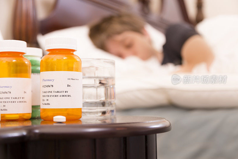 医疗保健:患流感卧床不起的病人。的药物。