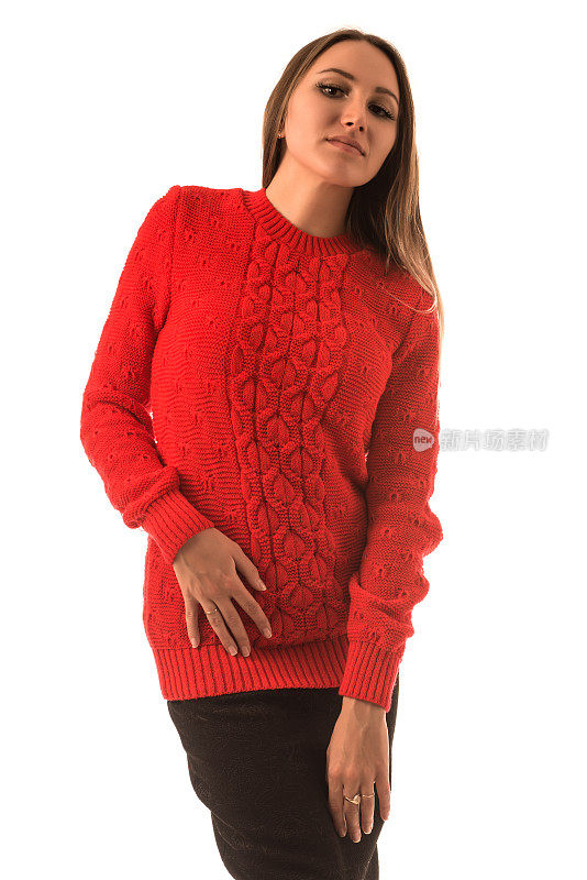 女式暖套头衫——红色