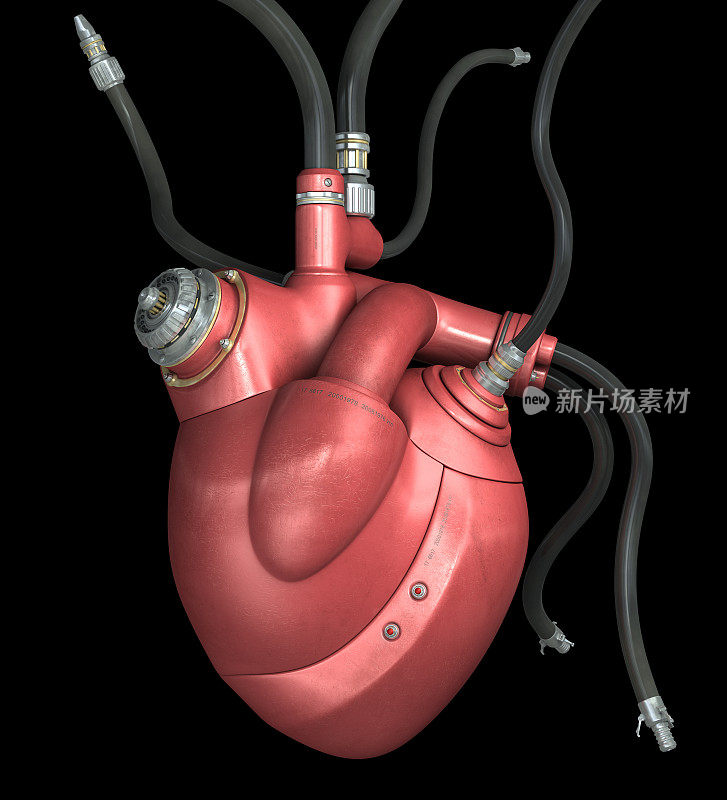黑色背景上的机械心脏