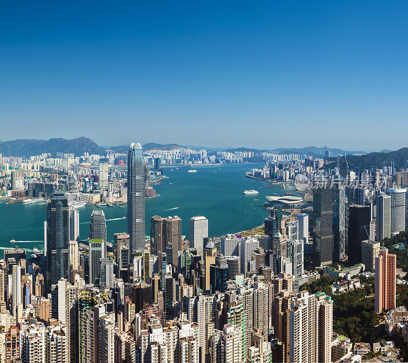 香港城市天际线和维多利亚港，中国