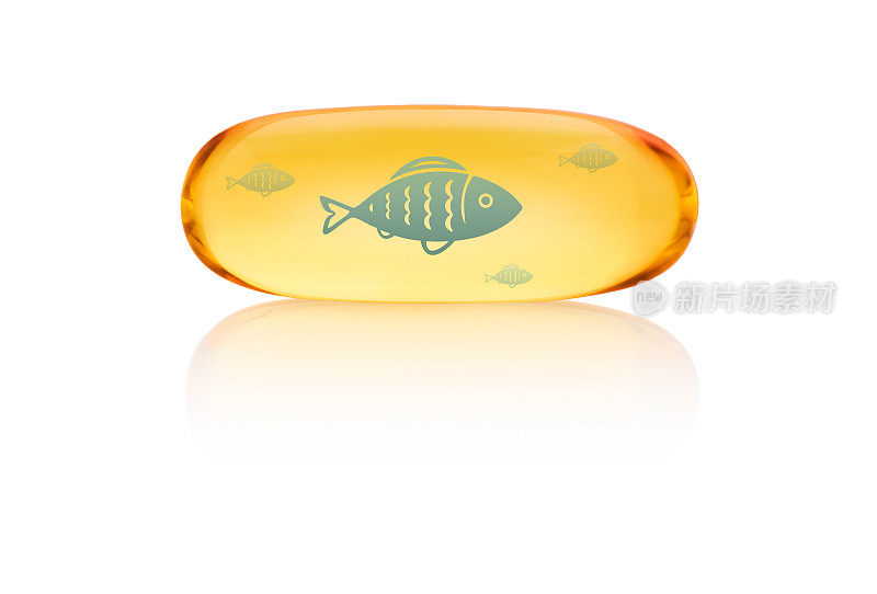 欧米茄3胶囊-与鱼的图标-孤立的白色背景