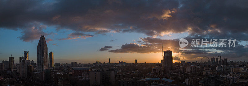 伦敦空中日落城市全景
