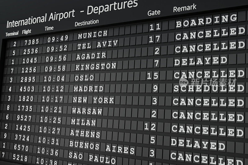 机场取消航班的航班时间表。