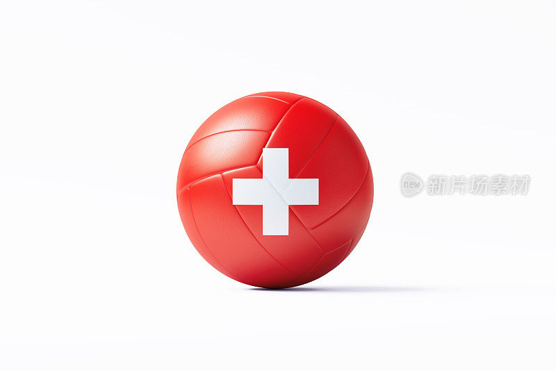 排球纹理与瑞士国旗在白色背景