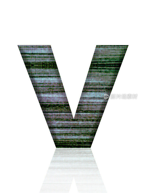 孤立的三维电视静态字母V在白色背景