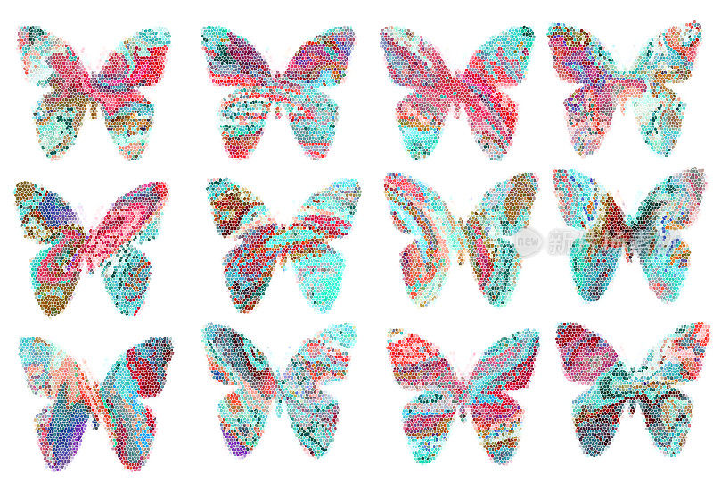 抽象蝴蝶色细胞图案图形。