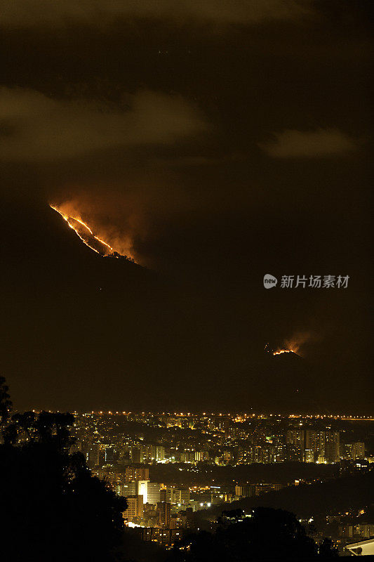 首都山上的森林大火夜景