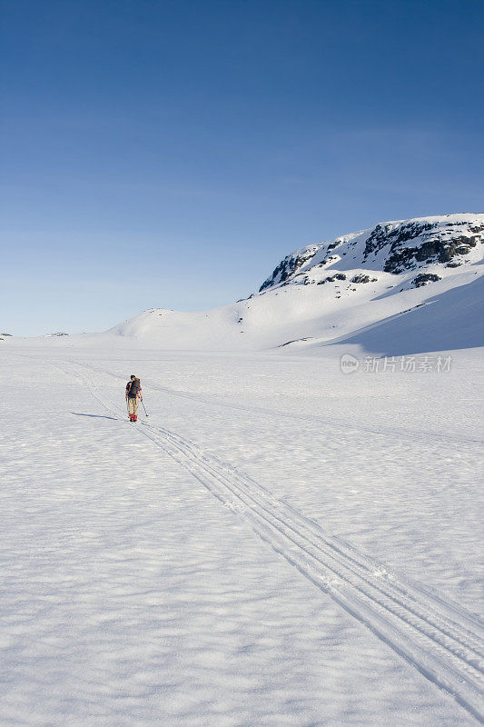 滑雪者在Hardangervidda