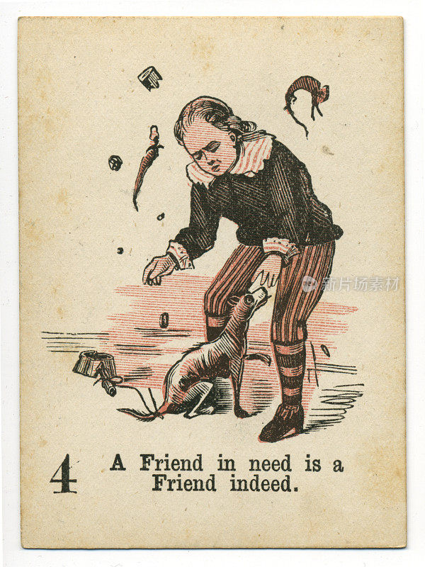 扑克牌十九世纪九十年代维多利亚时代的谚语患难中的朋友