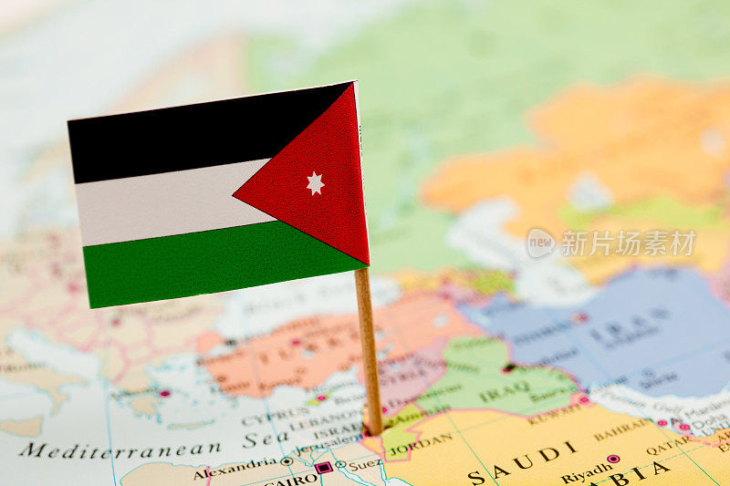 约旦地图和旗帜