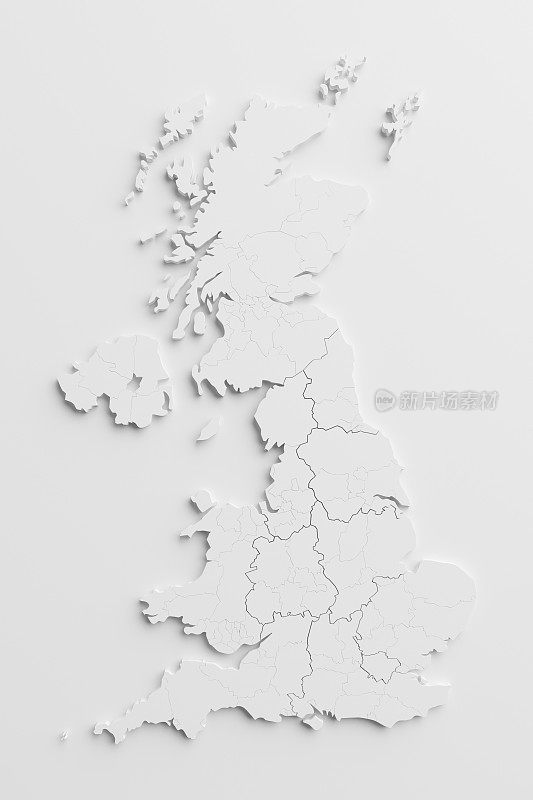 纸质剪纸的英国国家地图与孤立的背景