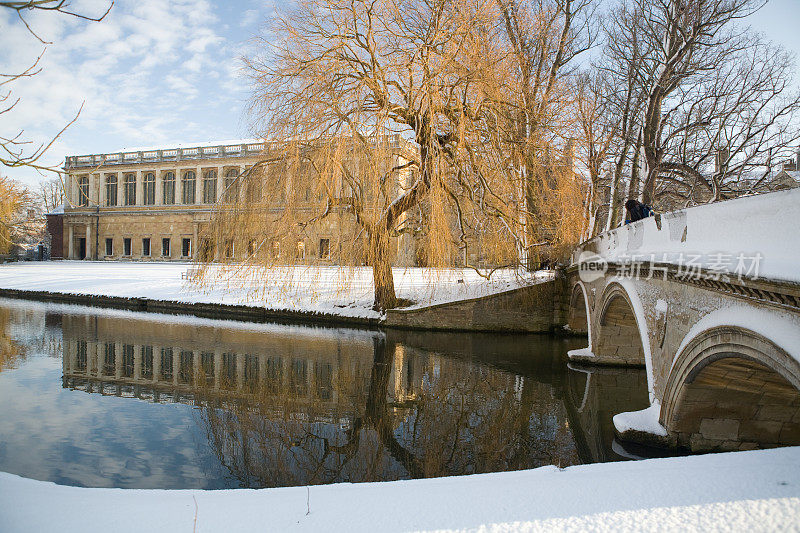 剑桥大学三一学院的圣诞冬季雪景