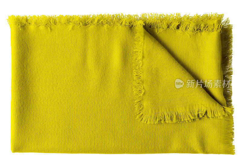 黄色折叠羊毛披肩毯子孤立在白色