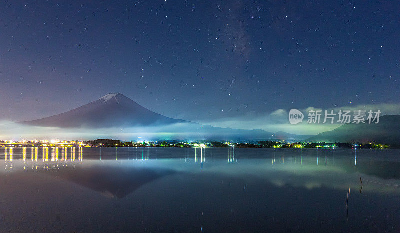 富士山，日本山，夜，星空，银河