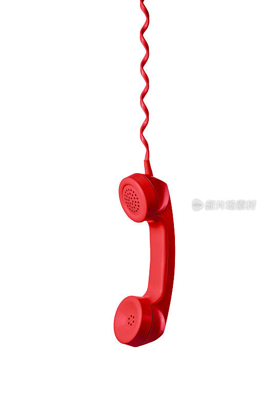 白色背景上孤立的红色电话接收器